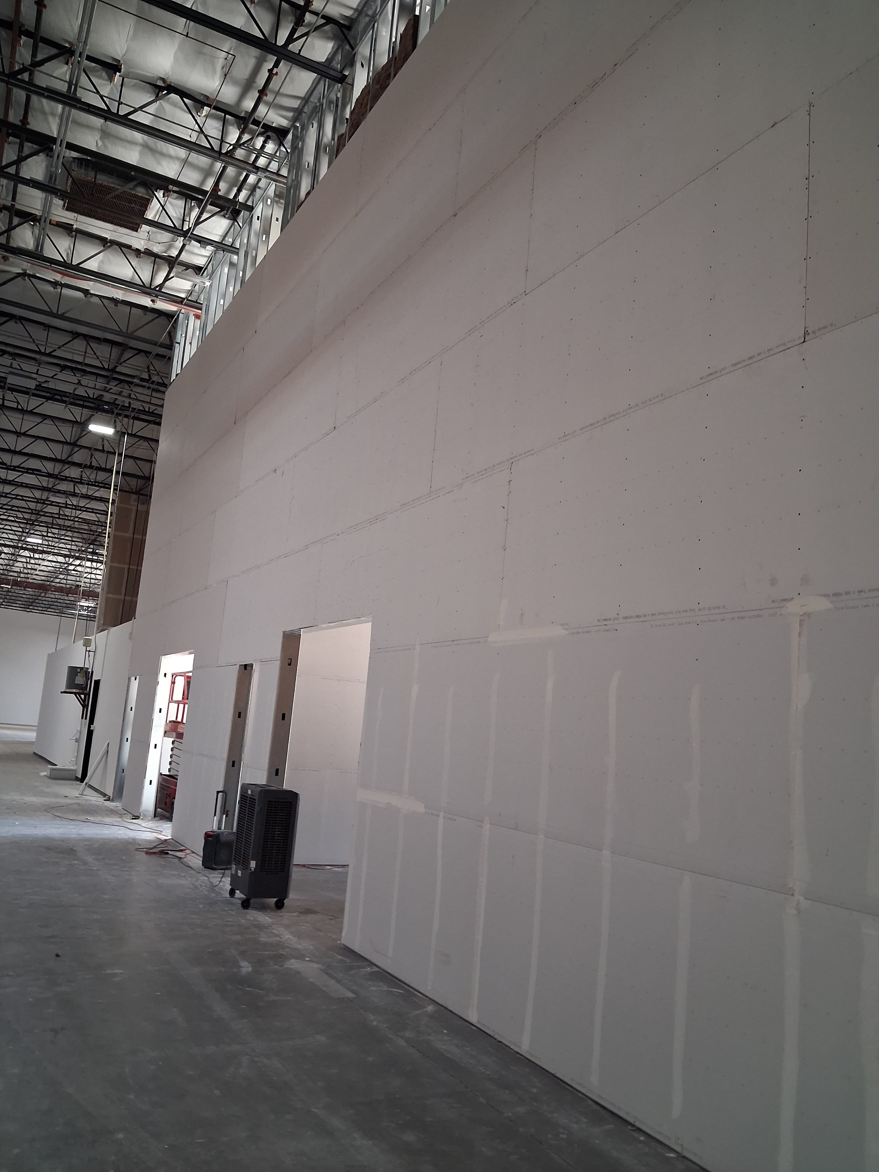 Large commercial drywall wall